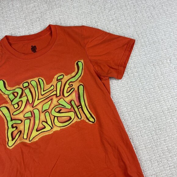 2019 Billie Eilish Graffiti Spell Out Graphic Orange Shirt XS Merch - Picture 4 of 16